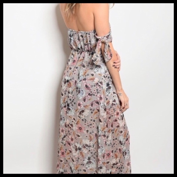 OFF THE SHOULDER MAXI DRESS WHITE & PINK FLOWERS - Picture 3 of 3
